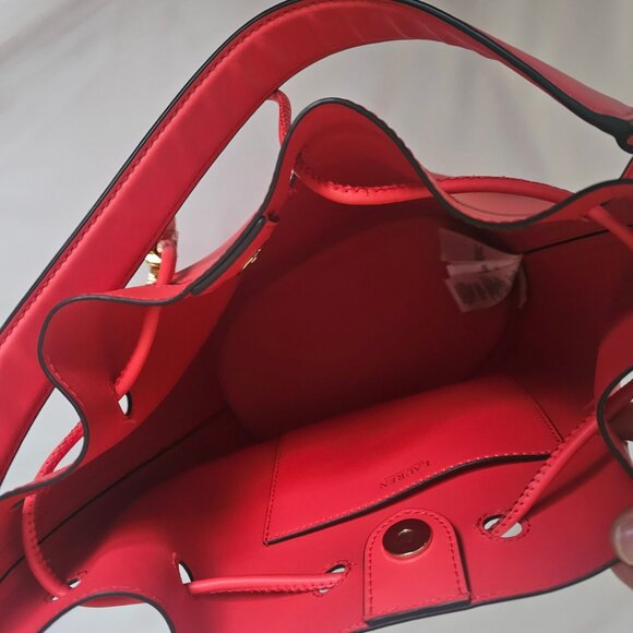 Lauren Ralph Lauren Leather Large Andie Drawstring Bag, Red NWOT - Picture 9 of 16